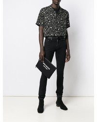 schwarzes und weißes Kurzarmhemd mit Sternenmuster von Saint Laurent