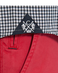 schwarzes und weißes Kurzarmhemd mit Vichy-Muster von CAMP DAVID Businesshemd