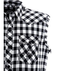 schwarzes und weißes Kurzarmhemd mit Vichy-Muster von KINGKEROSIN