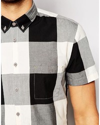 schwarzes und weißes Kurzarmhemd mit Vichy-Muster von Boss Orange