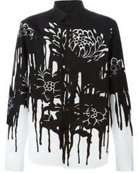 schwarzes und weißes Langarmhemd mit Blumenmuster von Alexander McQueen