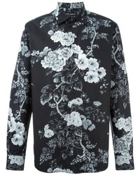schwarzes und weißes Langarmhemd mit Blumenmuster von Dolce & Gabbana