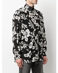 schwarzes und weißes Langarmhemd mit Blumenmuster von Tom Ford