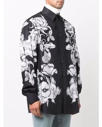 schwarzes und weißes Langarmhemd mit Blumenmuster von Valentino
