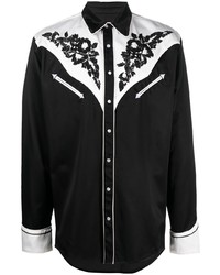 schwarzes und weißes Langarmhemd mit Blumenmuster von Kenzo