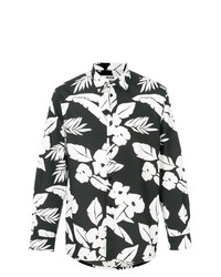 schwarzes und weißes Langarmhemd mit Blumenmuster von MSGM