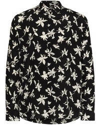 schwarzes und weißes Langarmhemd mit Blumenmuster von Saint Laurent