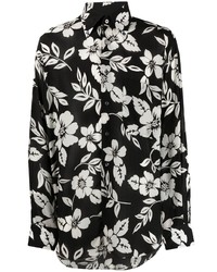 schwarzes und weißes Langarmhemd mit Blumenmuster von Tom Ford