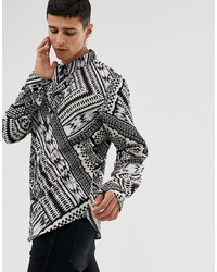 schwarzes und weißes Langarmhemd mit geometrischem Muster von Another Influence