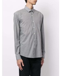 schwarzes und weißes Langarmhemd mit geometrischem Muster von Salvatore Ferragamo