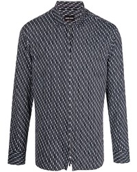 schwarzes und weißes Langarmhemd mit geometrischem Muster von Giorgio Armani