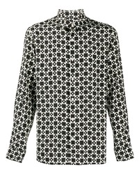 schwarzes und weißes Langarmhemd mit geometrischem Muster von Sandro Paris