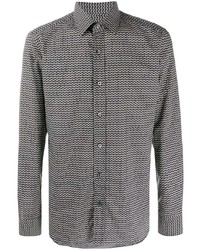 schwarzes und weißes Langarmhemd mit geometrischem Muster von Tom Ford