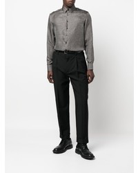 schwarzes und weißes Langarmhemd mit Hahnentritt-Muster von Giorgio Armani