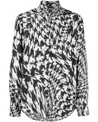 schwarzes und weißes Langarmhemd mit Hahnentritt-Muster von Just Cavalli