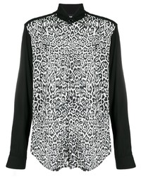 schwarzes und weißes Langarmhemd mit Leopardenmuster von Just Cavalli