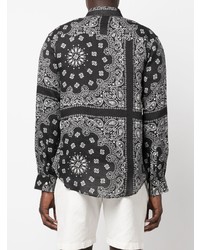 schwarzes und weißes Langarmhemd mit Paisley-Muster von MC2 Saint Barth