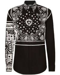 schwarzes und weißes Langarmhemd mit Paisley-Muster von Dolce & Gabbana