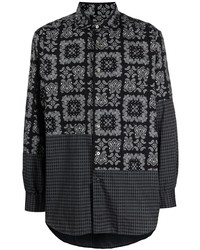 schwarzes und weißes Langarmhemd mit Paisley-Muster von Engineered Garments