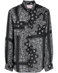 schwarzes und weißes Langarmhemd mit Paisley-Muster von MC2 Saint Barth