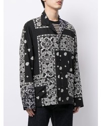 schwarzes und weißes Langarmhemd mit Paisley-Muster von Sacai