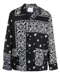 schwarzes und weißes Langarmhemd mit Paisley-Muster von Sacai