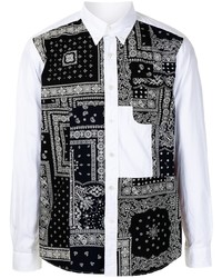 schwarzes und weißes Langarmhemd mit Paisley-Muster von Sophnet.