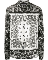 schwarzes und weißes Langarmhemd mit Paisley-Muster von VERSACE JEANS COUTURE
