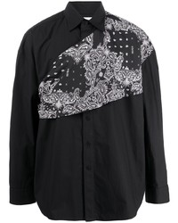 schwarzes und weißes Langarmhemd mit Paisley-Muster von Yoshiokubo
