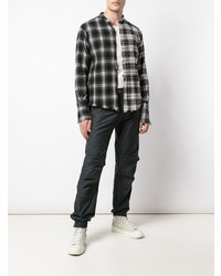 schwarzes und weißes Langarmhemd mit Schottenmuster von Greg Lauren