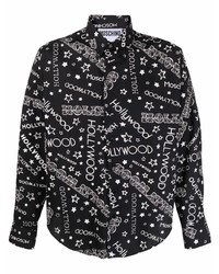 schwarzes und weißes Langarmhemd mit Sternenmuster von Moschino