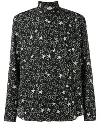 schwarzes und weißes Langarmhemd mit Sternenmuster von Saint Laurent