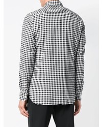 schwarzes und weißes Langarmhemd mit Vichy-Muster von Z Zegna