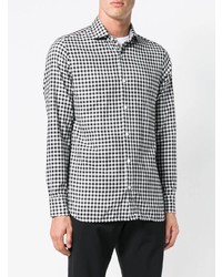 schwarzes und weißes Langarmhemd mit Vichy-Muster von Z Zegna