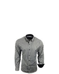 schwarzes und weißes Langarmhemd mit Vichy-Muster von RUSTY NEAL