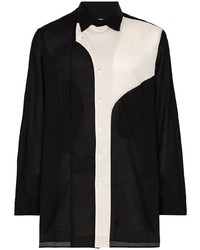 schwarzes und weißes Langarmhemd von Yohji Yamamoto