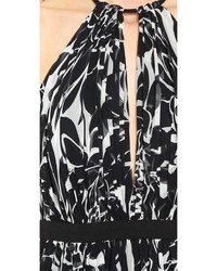 schwarzes und weißes Maxikleid mit Blumenmuster von Jill Stuart