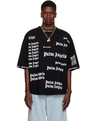 schwarzes und weißes Strick T-Shirt mit einem Rundhalsausschnitt von Palm Angels