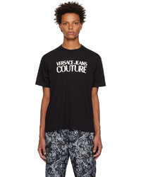 schwarzes und weißes Strick T-Shirt mit einem Rundhalsausschnitt von VERSACE JEANS COUTURE