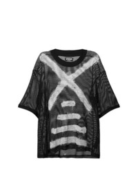 schwarzes und weißes T-Shirt mit einem Rundhalsausschnitt aus Netzstoff von Newams