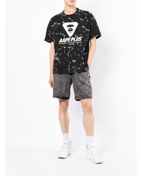 schwarzes und weißes Mit Batikmuster T-Shirt mit einem Rundhalsausschnitt von AAPE BY A BATHING APE