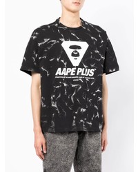 schwarzes und weißes Mit Batikmuster T-Shirt mit einem Rundhalsausschnitt von AAPE BY A BATHING APE