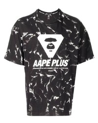 schwarzes und weißes Mit Batikmuster T-Shirt mit einem Rundhalsausschnitt von AAPE BY A BATHING APE