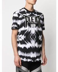 schwarzes und weißes Mit Batikmuster T-Shirt mit einem Rundhalsausschnitt von Philipp Plein