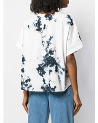 schwarzes und weißes Mit Batikmuster T-Shirt mit einem Rundhalsausschnitt von Suzusan