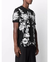 schwarzes und weißes T-Shirt mit einem Rundhalsausschnitt mit Blumenmuster von Valentino