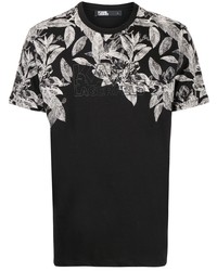 schwarzes und weißes T-Shirt mit einem Rundhalsausschnitt mit Blumenmuster von Karl Lagerfeld