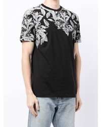 schwarzes und weißes T-Shirt mit einem Rundhalsausschnitt mit Blumenmuster von Karl Lagerfeld