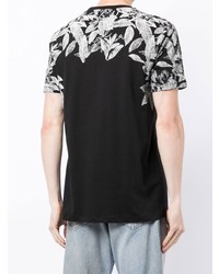 schwarzes und weißes T-Shirt mit einem Rundhalsausschnitt mit Blumenmuster von Karl Lagerfeld