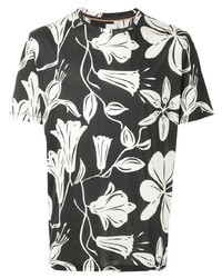 schwarzes und weißes T-Shirt mit einem Rundhalsausschnitt mit Blumenmuster von Paul Smith